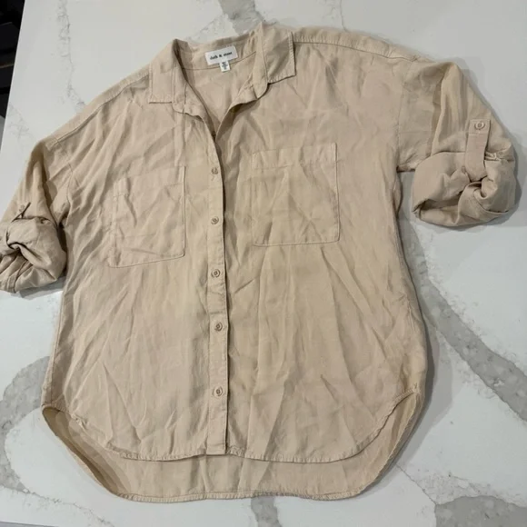 Cloth & Stone x Anthropologie Long Sleeve Button Down Blouse Women’s XL Warm Oat - Picture 2 of 5